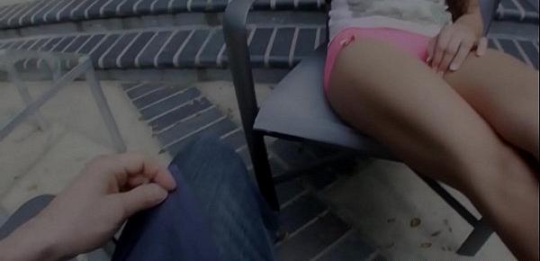  Real teen wanking dick outdoors in POV